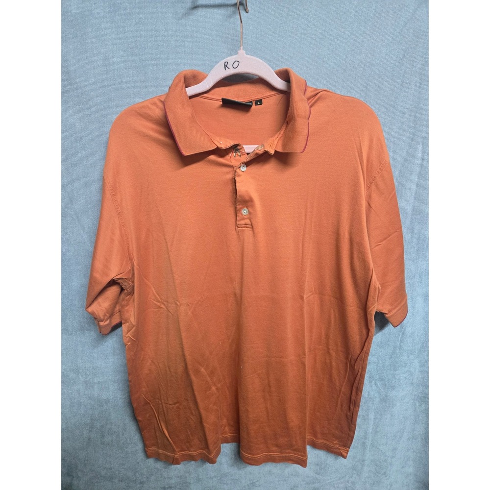 Bobby Jones Collection Men Orange Short Sleeve Golf Polo Shirt Large Embroidered